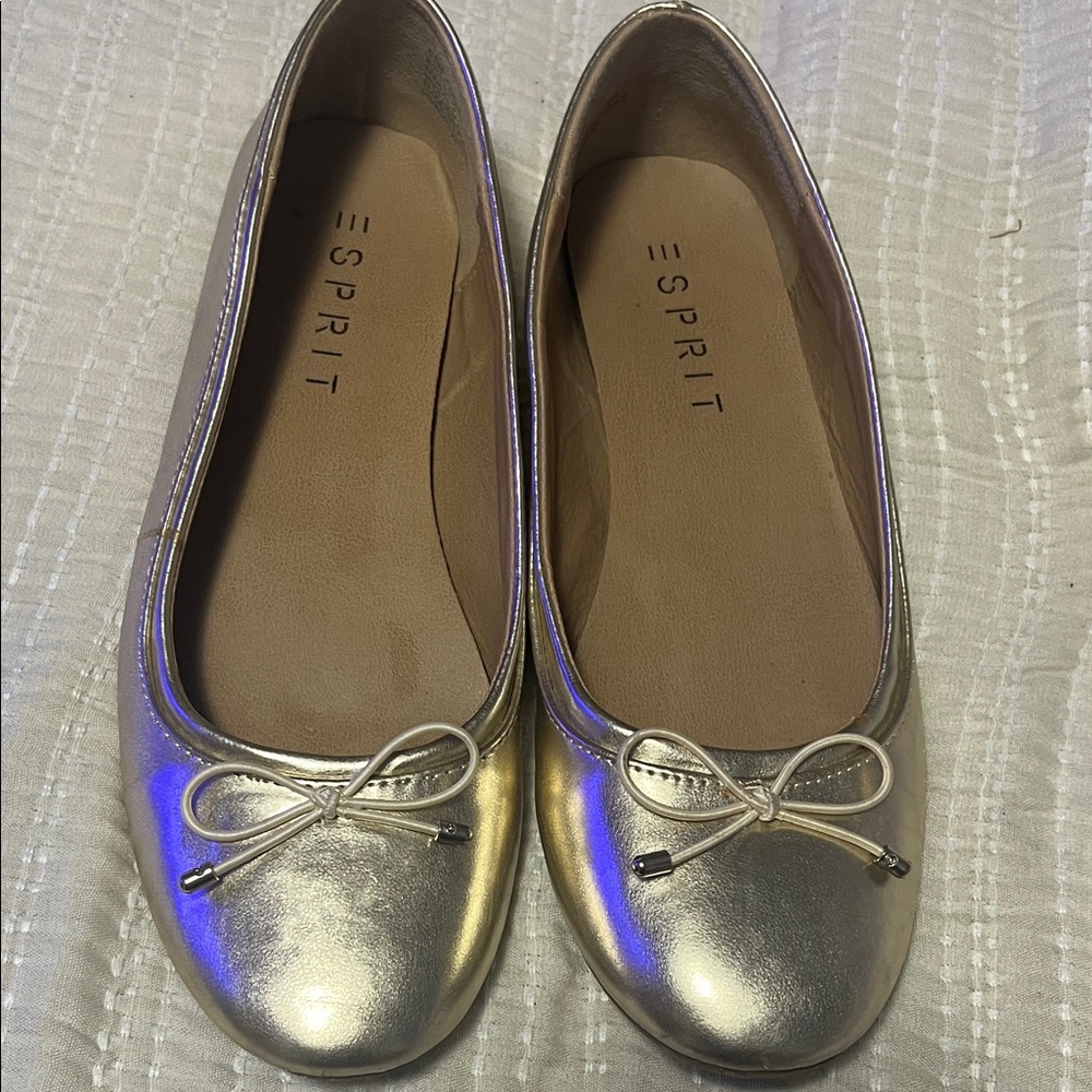 Esprit Metallic Gold Flats with Bow